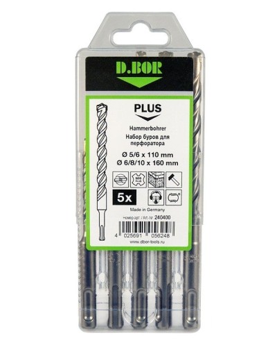 Набор буров SDS-plus V PLUS 5шт, 2-cutting (240400): Набор буров SDS-plus (5,6х110 мм; 6,8,10х160 мм) в Ярославле