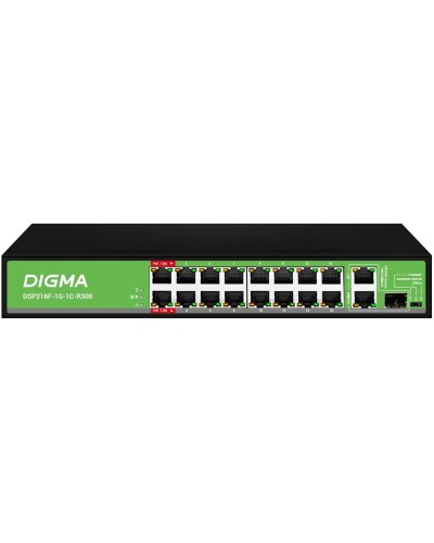DSP216F-1G-1C-R300 (L2) 16х100Мбит/с 1х1Гбит/с 1хКомбо(1000BASE-T/SFP) 16PoE 16PoE+ 2PoE++ 300W. Коммутатор с питанием по PoE. Digma в Ярославле