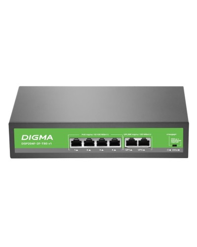 DSP204F-2F-T80 DSP204F-2F-T80 V1 (L2) 6х100Мбит/с 4PoE 4PoE+ 80W. Коммутатор с питанием по PoE. Digma в Ярославле