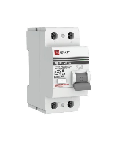 УЗО ВД-100 2P 25А 30мА тип AC эл-мех  PROxima (elcb-2-25-30-em-pro). Выключатель дифференциального тока (УЗО). EKF в Ярославле