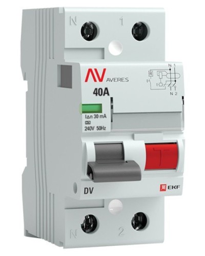 DV 2P 40А/ 30мА (AC)  AVERES (rccb-2-40-30-ac-av). Выключатели дифференциального тока (УЗО). EKF в Ярославле