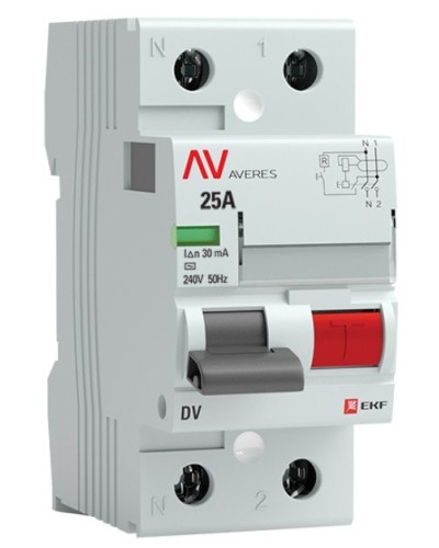 DV 2P 25А/ 30мА (A)  AVERES (rccb-2-25-30-a-av). Выключатели дифференциального тока (УЗО). EKF в Ярославле