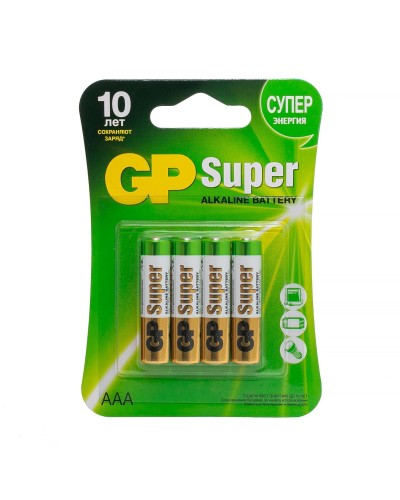 GP Super Alkaline 24A AAA (GP 24A-2CR4), упак. 4 шт. БЛИСТЕР. Алкалиновые батарейки. GP Batteries в Ярославле