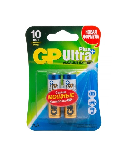 GP Ultra Plus Alkaline 15A AA (GP 15AUP-2CR2), упак. 2 шт. БЛИСТЕР. Алкалиновые батарейки. GP Batteries в Ярославле