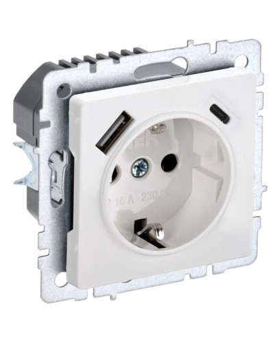 Розетка с з/к с USB A+C 18Вт РЮш11-1-БрБ белый BRITE (BR-R14-16-U22-018-K01). Розетка с заземлением с защитными шторками, 18Вт. IEK в Ярославле