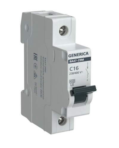 GENERICA ВА47-29М 1P C 16А 4,5кА (MVA21-1-016-C-G). Автоматический выключатель. IEK в Ярославле