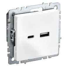 Розетка USB A+C 18Вт РЮ11-1-БрБ белый BRITE (BR-U22-018-K01). Розетка USB. IEK