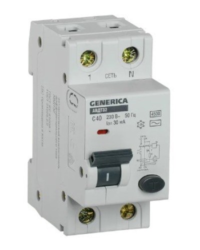 GENERICA АВДТ 32 C40 2Р 30мА (MAD25-5-040-C-30). Автоматический выключатель дифференциального тока. IEK в Ярославле