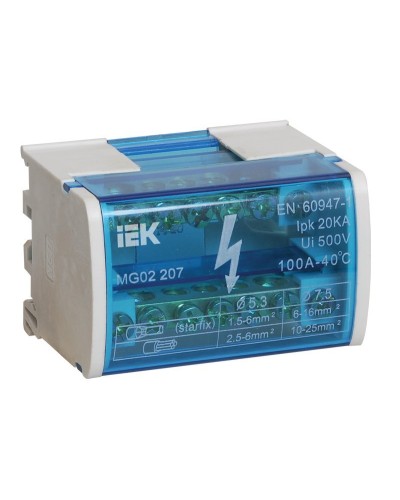 ШНК 2х7 L+PEN (YND10-2-07-100). Шина на DIN-рейку в корпусе (кросс-модуль). IEK в Ярославле