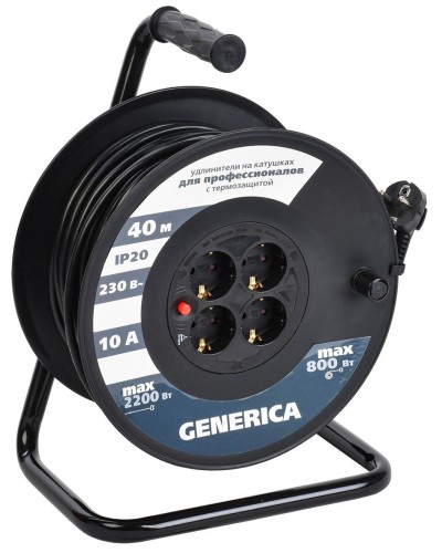 УК40 4 места 2P+PE, 40м GENERICA (WKP10-10-04-40-G). Удлинитель на катушке с термозащитой, 3х1,0кв.мм. IEK в Ярославле