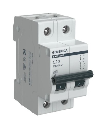 GENERICA ВА47-29М 2P C 20А 4,5кА (MVA21-2-020-C-G). Автоматический выключатель. IEK в Ярославле