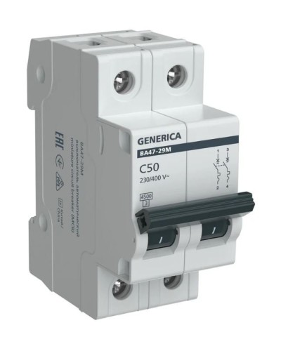 GENERICA ВА47-29М 2P C 50А 4,5кА (MVA21-2-050-C-G). Автоматический выключатель. IEK в Ярославле