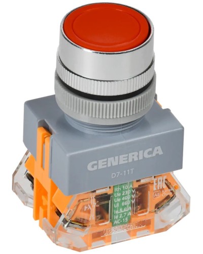 Кнопка D7-11T d=22мм красная GENERICA (BBT50-11T-3-21-K04-G). Кнопка управления с фиксацией. IEK в Ярославле
