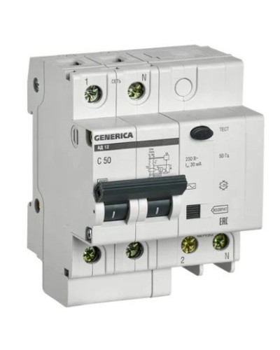 GENERICA АД12 2Р 50А 30мА (MAD15-2-050-C-030). Автоматический выключатель дифференциального тока. IEK в Ярославле