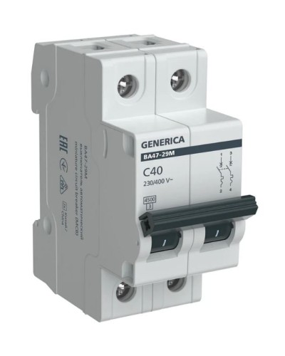 GENERICA ВА47-29М 2P C 40А 4,5кА (MVA21-2-040-C-G). Автоматический выключатель. IEK в Ярославле