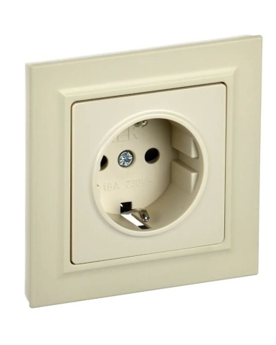 Розетка с з/к РСР14-1-0-БрКр бежевый BRITE (BR-R14-16-K10-F). Розетка с заземлением с защитными шторками в сборе. IEK в Ярославле