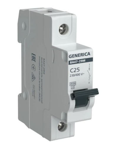 GENERICA ВА47-29М 1P C 25А 4,5кА (MVA21-1-025-C-G). Автоматический выключатель. IEK в Ярославле