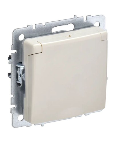 Розетка с з/к РСбш10-3-БрКр бежевый BRITE (BR-R16-16-K10). Розетка с заземлением с защитными шторками и крышкой. IEK в Ярославле