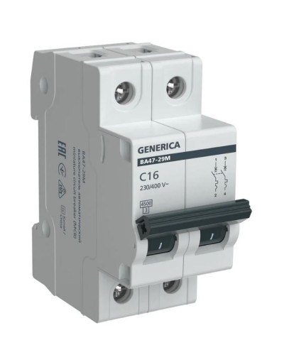 GENERICA ВА47-29М 2P C 16А 4,5кА (MVA21-2-016-C-G). Автоматический выключатель. IEK в Ярославле