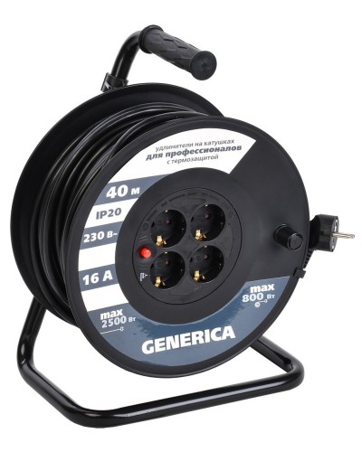 УК40 4 места 2P+PE, 40м GENERICA (WKP20-16-04-40-G). Удлинитель на катушке с термозащитой, 3х1,5кв.мм. IEK в Ярославле