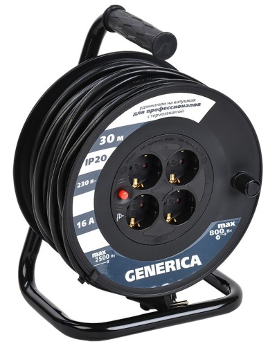УК30 4 места 2P+PE, 30м GENERICA (WKP20-16-04-30-G). Удлинитель на катушке с термозащитой, 3х1,5кв.мм. IEK в Ярославле