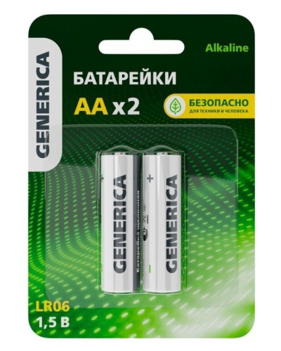 Батарейка Alkaline LR06/AA GENERICA (2 шт) (ABT-LR06-ST-L02-G). Батарейка щелочная. IEK в Ярославле