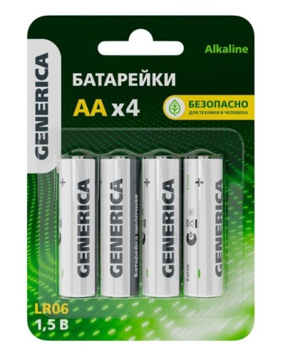 Батарейка Alkaline LR06/AA GENERICA (4 шт) (ABT-LR06-ST-L04-G). Батарейка щелочная. IEK в Ярославле