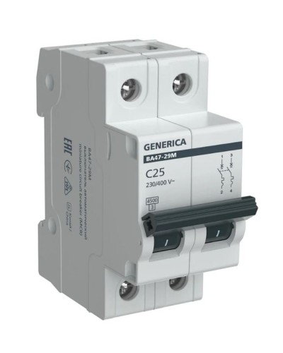 GENERICA ВА47-29М 2P C 25А 4,5кА (MVA21-2-025-C-G). Автоматический выключатель. IEK в Ярославле