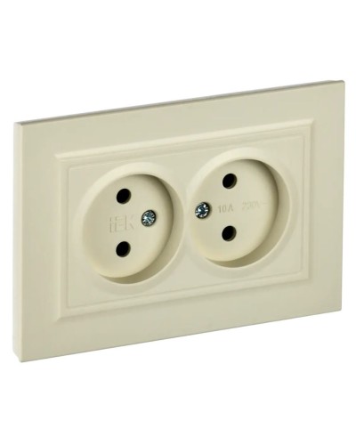 Розетка 2-местная без з/к РС12-2-БрКр бежевый BRITE (BR-R20-10-K10-F). Розетка без заземления без защитных шторок в сборе. IEK в Ярославле