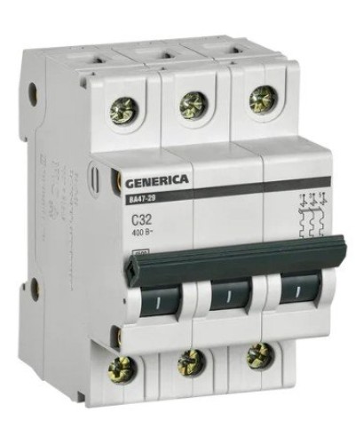 GENERICA ВА47-29 3P C 32А 4,5кА (MVA25-3-032-C). Автоматический выключатель. IEK в Ярославле