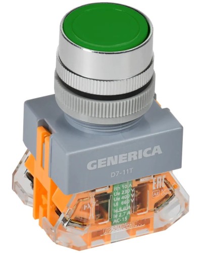 Кнопка D7-11T d=22мм зеленая GENERICA (BBT50-11T-3-21-K06-G). Кнопка управления с фиксацией. IEK в Ярославле