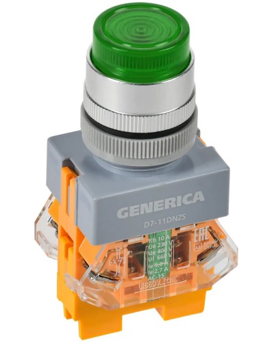Кнопка D7-11DNZS d=22мм зеленая GENERICA (BBT50-11DNZS-3-11-K06-G). Кнопка управления с подсветкой и фиксацией. IEK в Ярославле