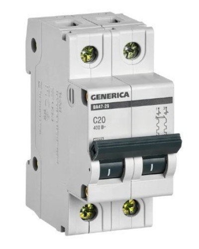 GENERICA ВА47-29 2P C 20А 4,5кА (MVA25-2-020-C). Автоматический выключатель. IEK в Ярославле