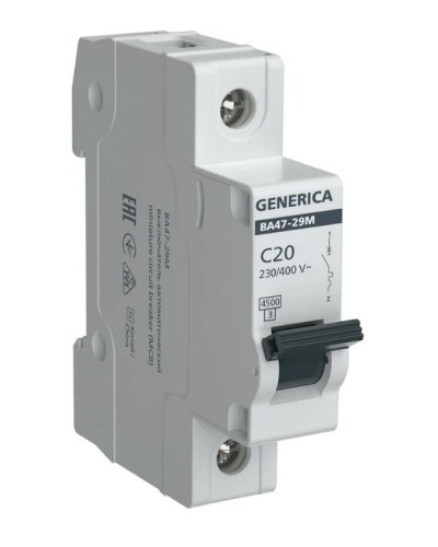 GENERICA ВА47-29М 1P C 20А 4,5кА (MVA21-1-020-C-G). Автоматический выключатель. IEK в Ярославле