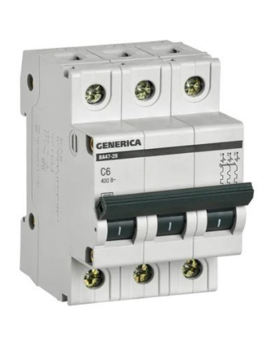 GENERICA ВА47-29 3P C 6А 4,5кА (MVA25-3-006-C). Автоматический выключатель. IEK в Ярославле