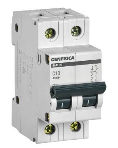 GENERICA ВА47-29 2P C 10А 4,5кА (MVA25-2-010-C). Автоматический выключатель. IEK в Ярославле