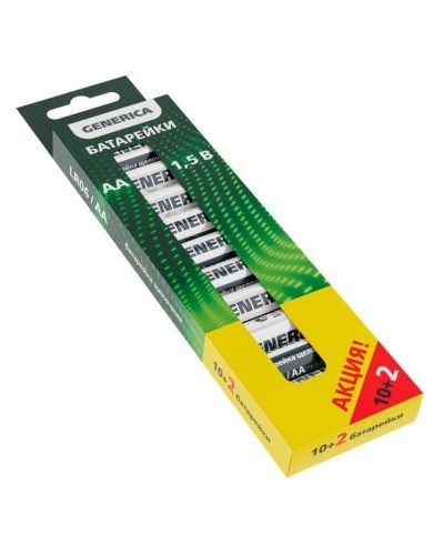 Батарейка Alkaline LR06/AA GENERICA (12 шт) ПРОМО (ABT-LR06-ST-B12-G). Батарейка щелочная. IEK в Ярославле