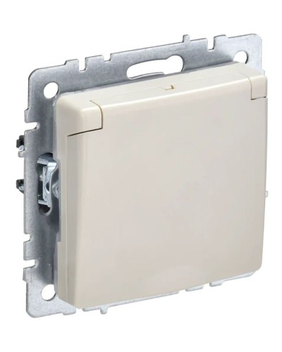 Розетка с з/к РСбш10-3-44-БрКр бежевый BRITE (BR-R16-16-44-K10). Розетка с заземлением с защитными шторками и крышкой. IEK в Ярославле