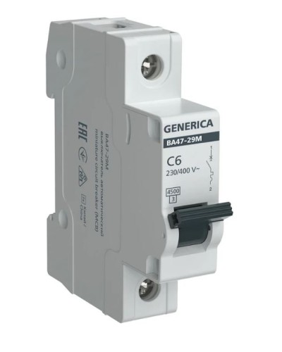 GENERICA ВА47-29М 1P C 6А 4,5кА (MVA21-1-006-C-G). Автоматический выключатель. IEK в Ярославле