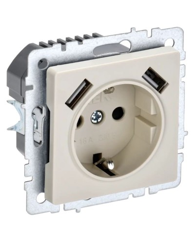 Розетка с з/к с USB A+A 2,1А РЮш10-1-БрКр бежевый BRITE (BR-R14-16-U21-D21-K10). Розетка с заземлением с защитными шторками, 2,1А. IEK в Ярославле