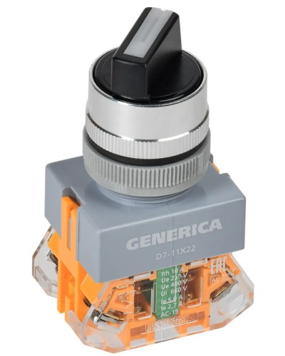 Переключатель D7-11X22 на 2 положения черный GENERICA (BSW50-11X22-3-22-2-K02-G). Переключатель с самовозвратом. IEK в Ярославле