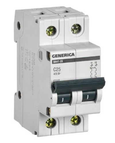 GENERICA ВА47-29 2P C 25А 4,5кА (MVA25-2-025-C). Автоматический выключатель. IEK в Ярославле