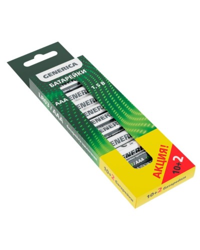 Батарейка Alkaline LR03/AAA GENERICA (12 шт) ПРОМО (ABT-LR03-ST-B12-G). Батарейка щелочная. IEK в Ярославле