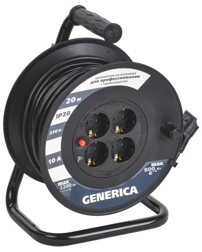 УК20 4 места 2P+PE, 20м GENERICA (WKP10-10-04-20-G). Удлинитель на катушке с термозащитой, 3х1,0кв.мм. IEK в Ярославле