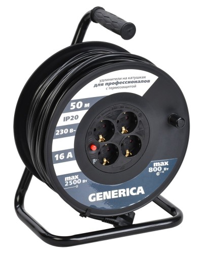 УК50 4 места 2P+PE, 50м GENERICA (WKP20-16-04-50-G). Удлинитель на катушке с термозащитой, 3х1,5кв.мм. IEK в Ярославле