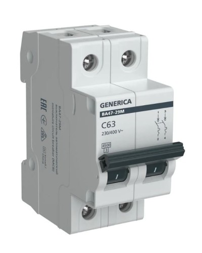GENERICA ВА47-29М 2P C 63А 4,5кА (MVA21-2-063-C-G). Автоматический выключатель. IEK в Ярославле