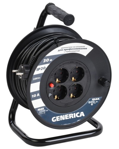 УК30 4 места 2P+PE, 30м GENERICA (WKP10-10-04-30-G). Удлинитель на катушке с термозащитой, 3х1,0кв.мм. IEK в Ярославле