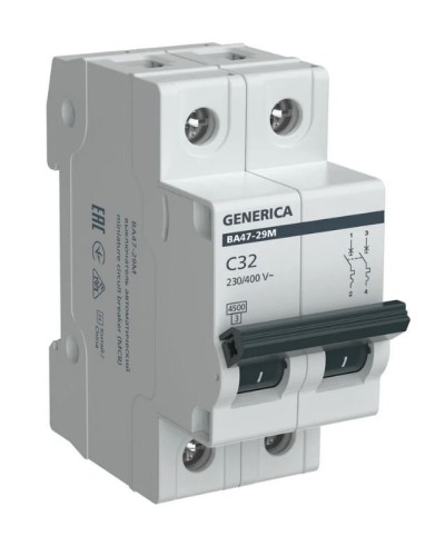 GENERICA ВА47-29М 2P C 32А 4,5кА (MVA21-2-032-C-G). Автоматический выключатель. IEK в Ярославле