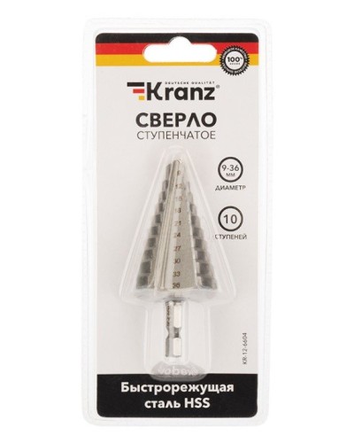 Сверло по металлу ступенчатое 9,0-36,0 мм 110 mm 62 HRC Kranz (KR-12-6604): Сверло по металлу шлифованное в Ярославле