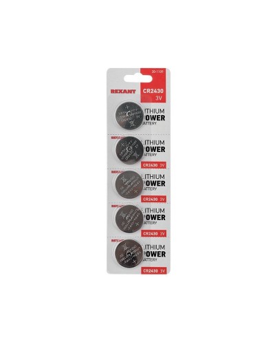 Литиевые батарейки CR2430 3 V 300 mAh (30-1109). Элемент питания. Rexant в Ярославле